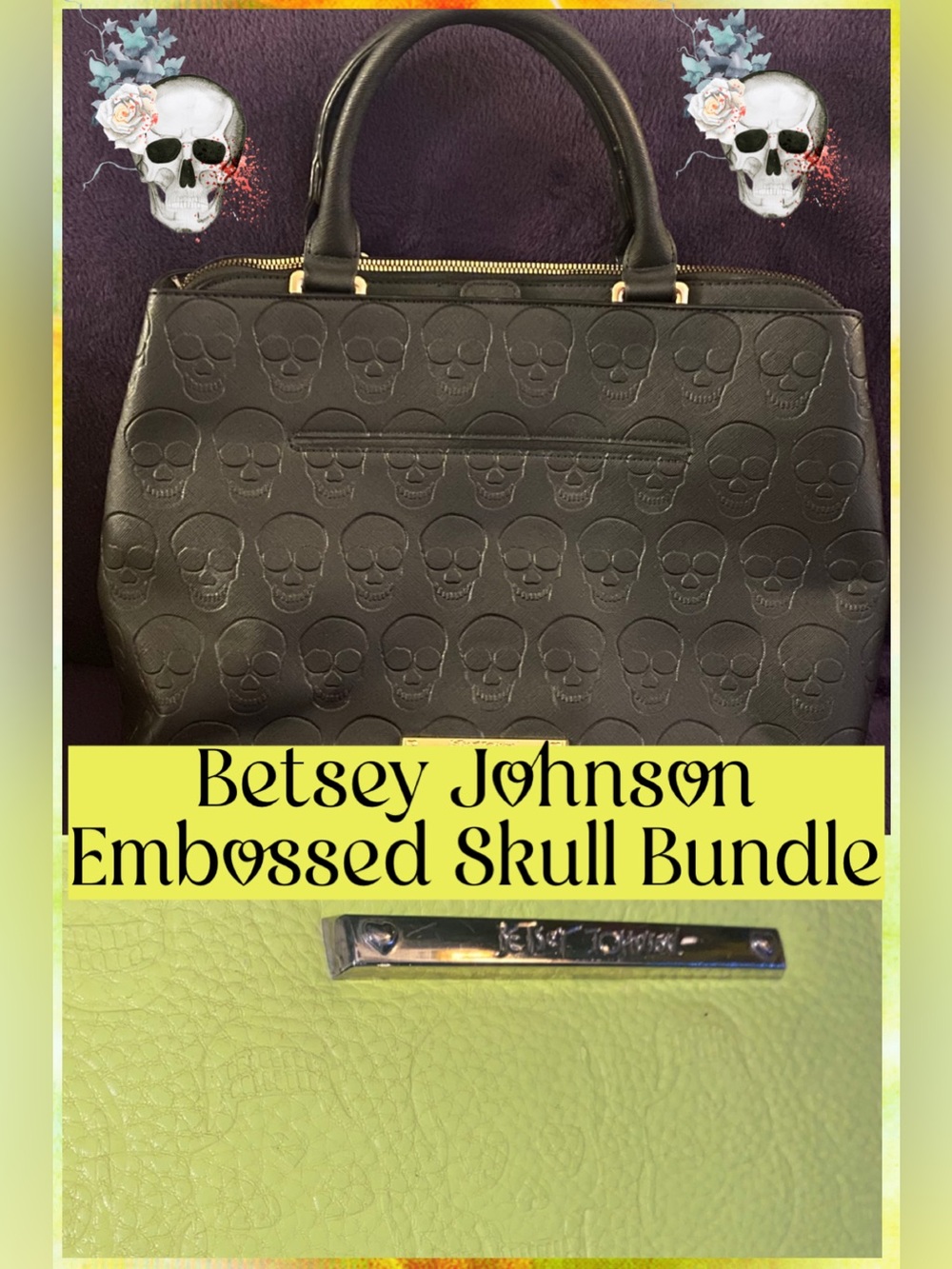 Betsey Johnson Black Embossed Skull Bundle